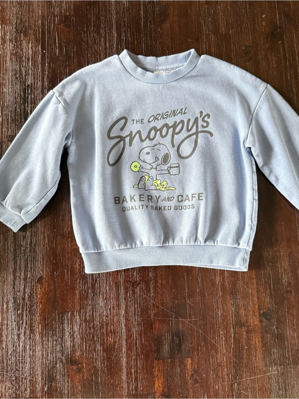 H&M Light Blue Kids Sweatshirt with Snoopy Bakery Graphic